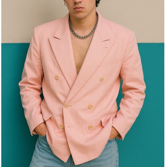 Vintage Ralph Lauren Blue Label Double Breasted Wool Blazer Jacket Pink - Picture 1 of 8